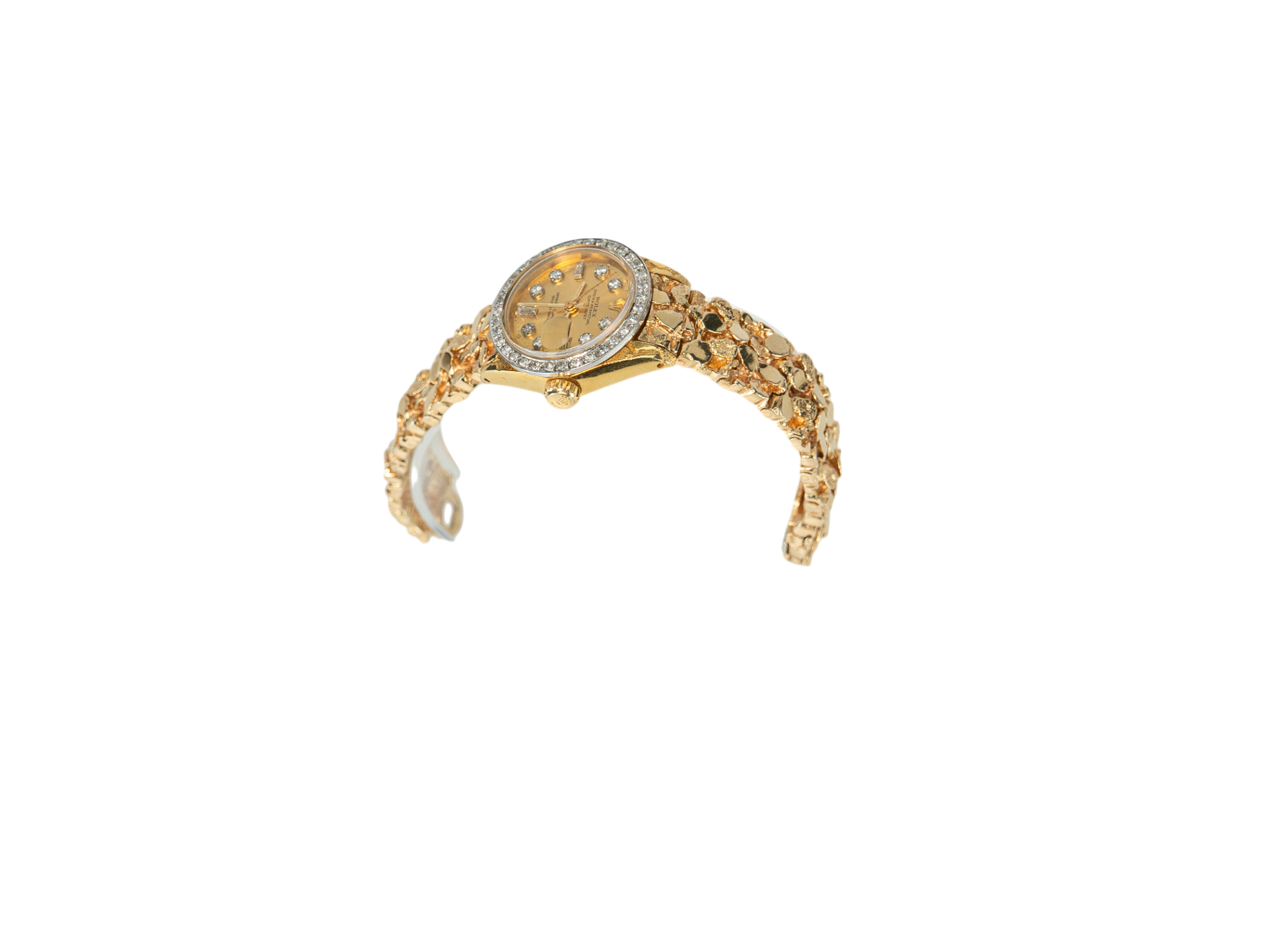 Ladies Rolex Datejust Diamond Dial Diamond Bezel on Gold Nugget Bracelet Model: 6917