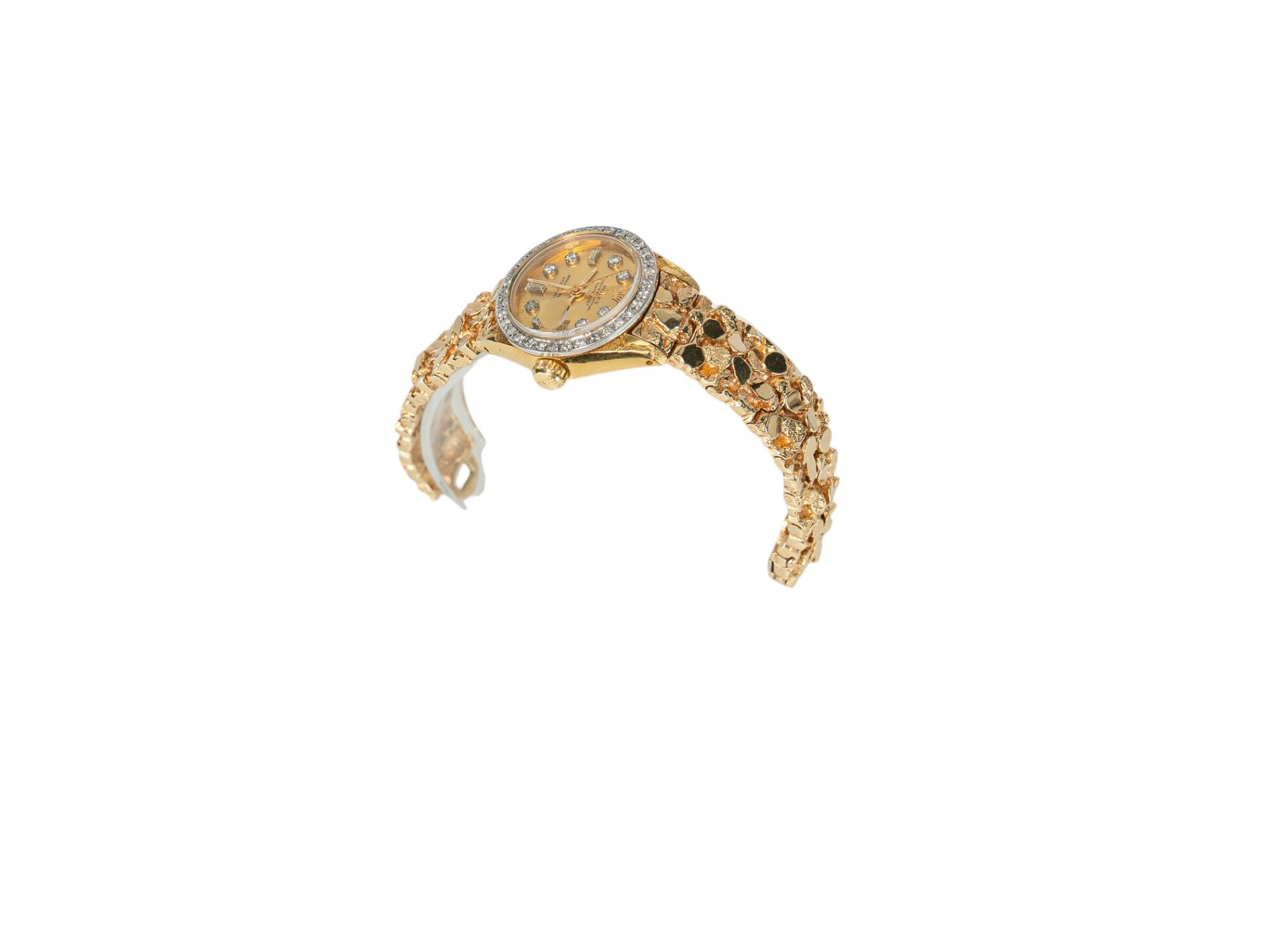 Ladies Rolex Datejust Diamond Dial Diamond Bezel on Gold Nugget Bracelet Model: 6917