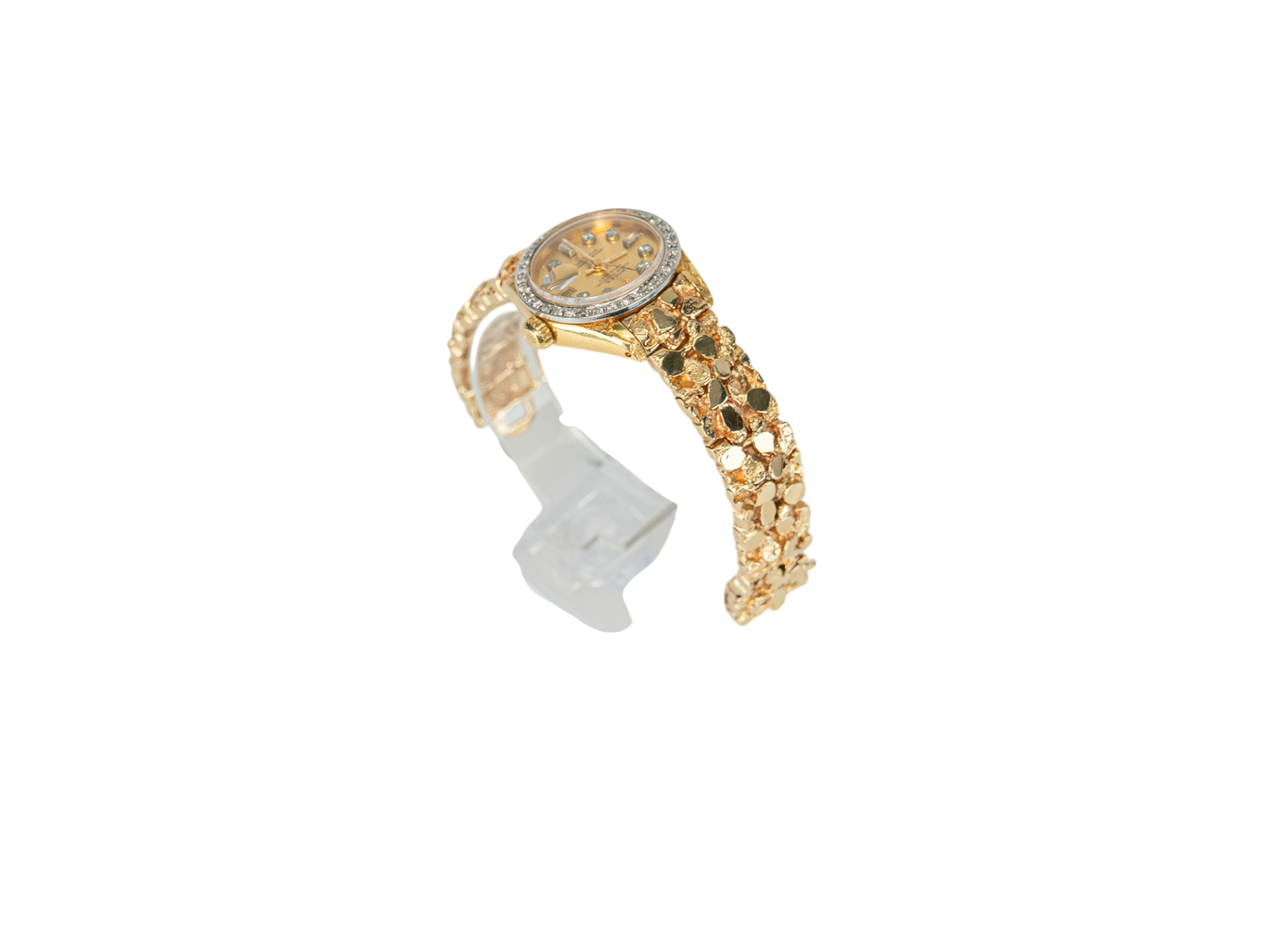 Ladies Rolex Datejust Diamond Dial Diamond Bezel on Gold Nugget Bracelet Model: 6917