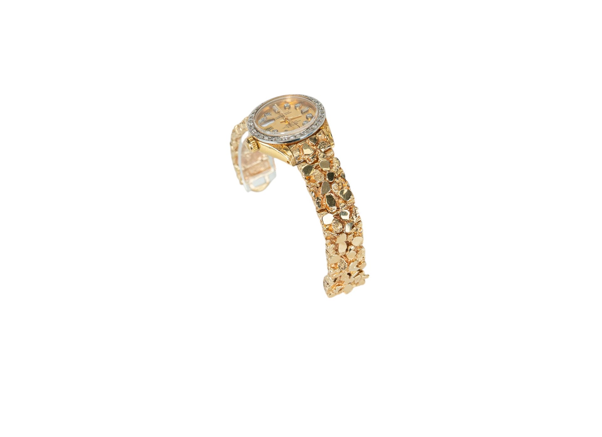 Ladies Rolex Datejust Diamond Dial Diamond Bezel on Gold Nugget Bracelet Model: 6917