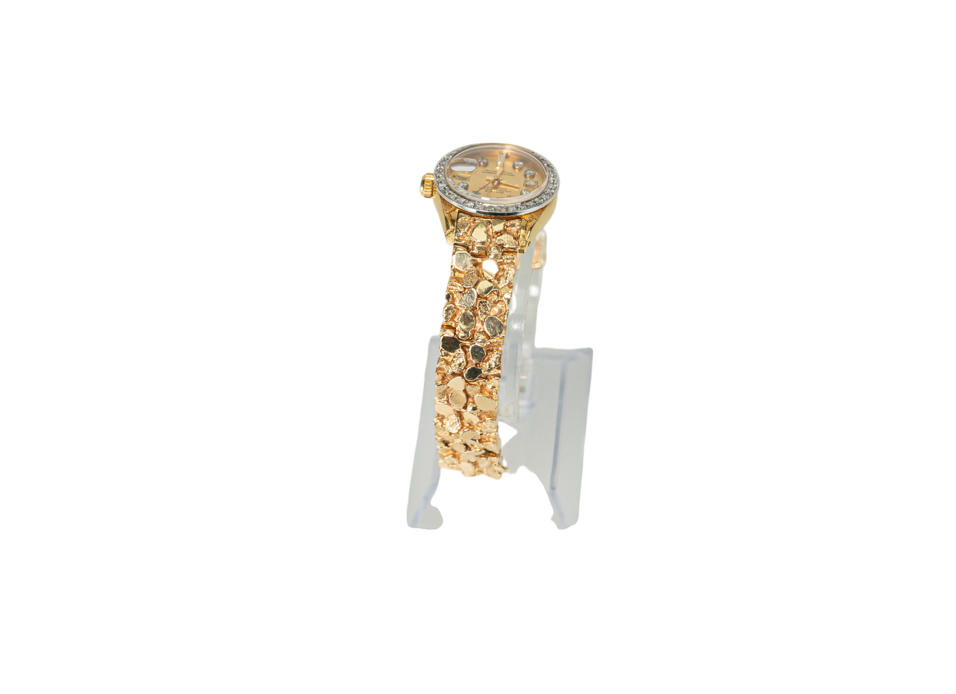 Ladies Rolex Datejust Diamond Dial Diamond Bezel on Gold Nugget Bracelet Model: 6917