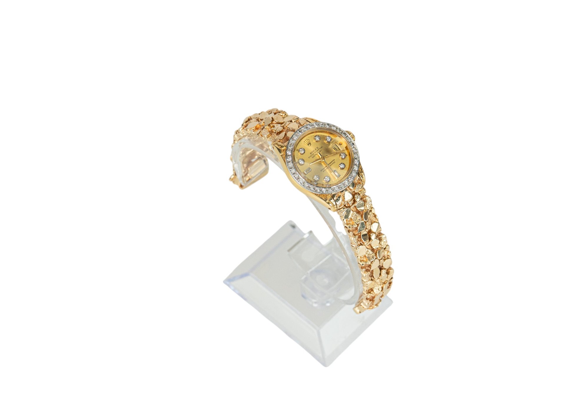 Ladies Rolex Datejust Diamond Dial Diamond Bezel on Gold Nugget Bracelet Model: 6917
