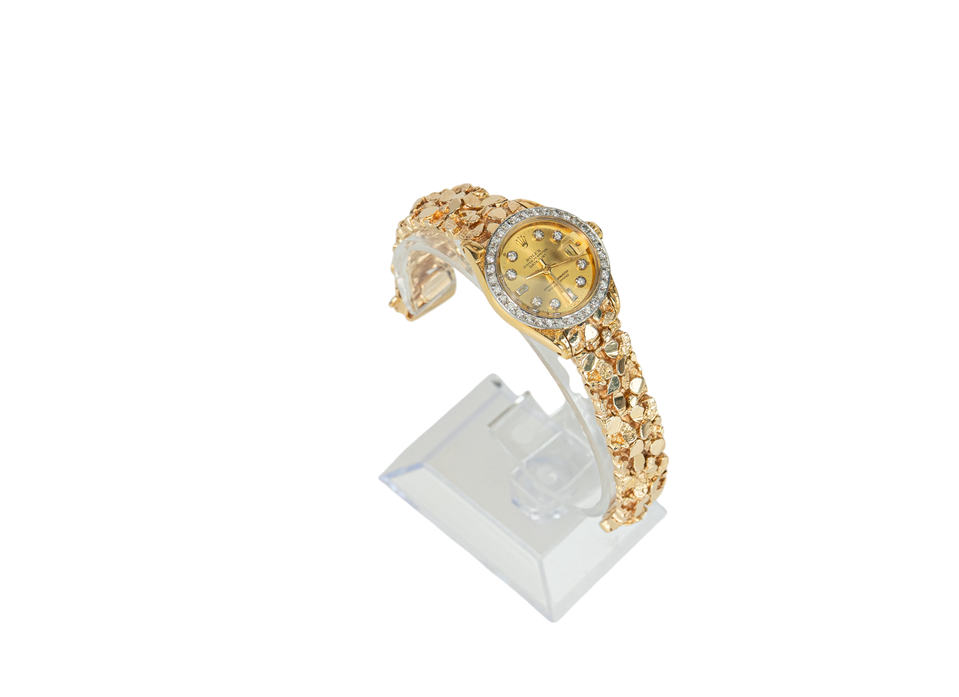 Ladies Rolex Datejust Diamond Dial Diamond Bezel on Gold Nugget Bracelet Model: 6917
