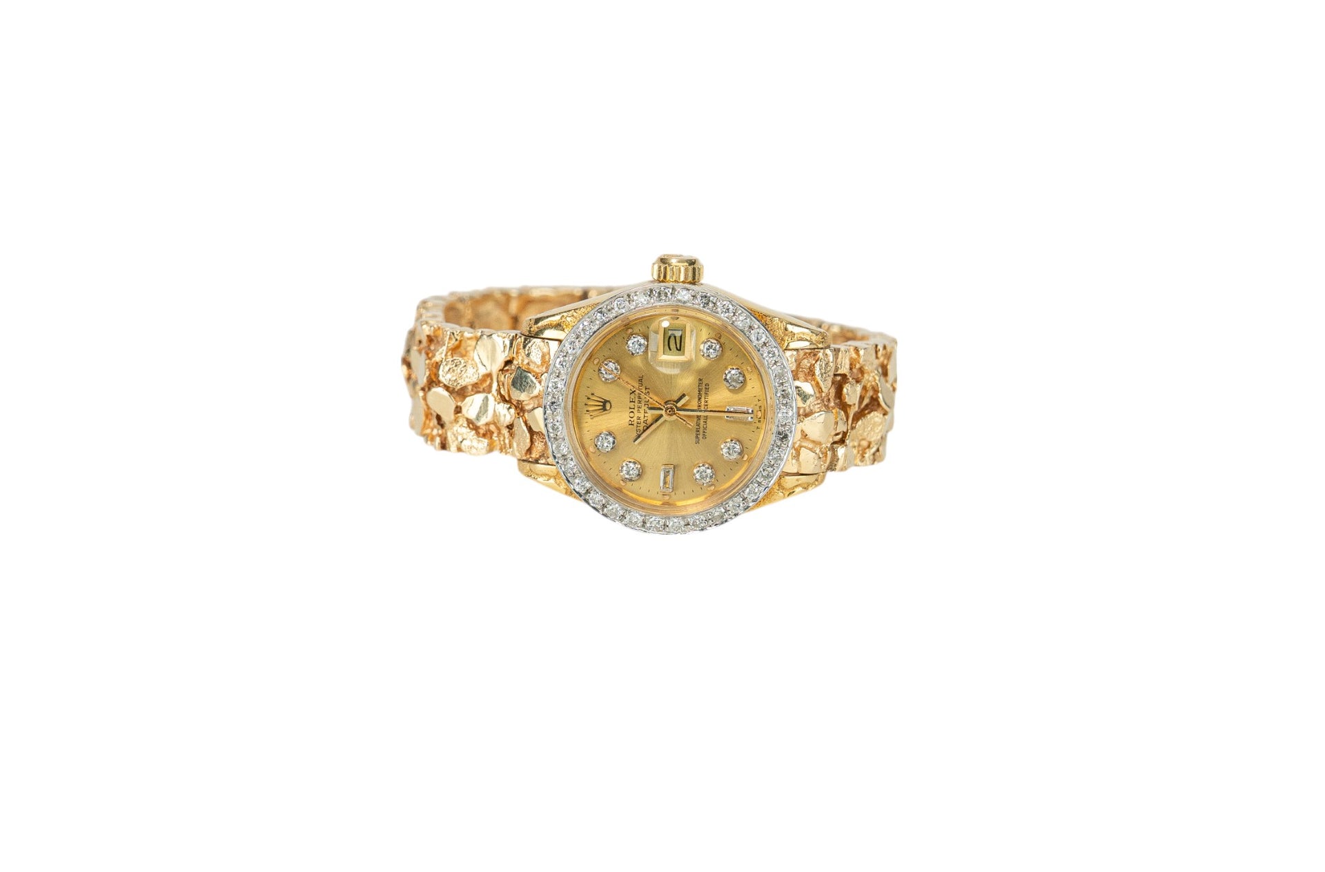 Ladies Rolex Datejust Diamond Dial Diamond Bezel on Gold Nugget Bracelet Model: 6917