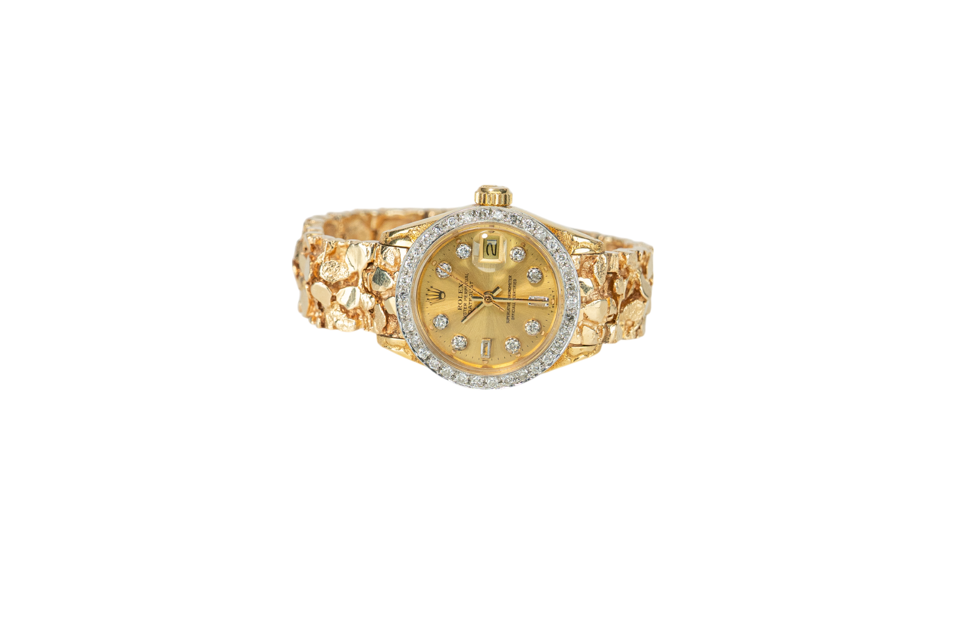 Ladies Rolex Datejust Diamond Dial Diamond Bezel on Gold Nugget Bracelet Model: 6917