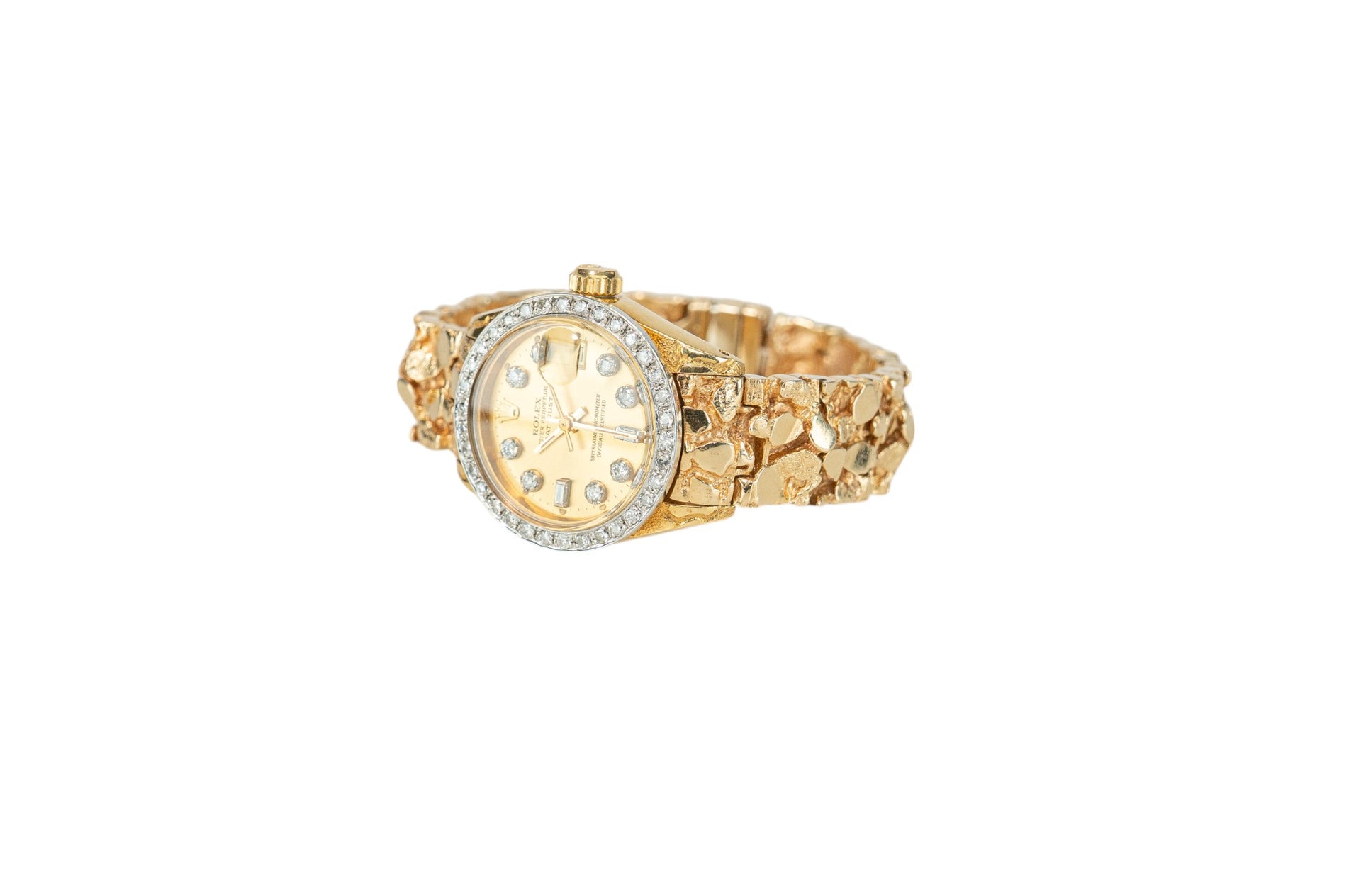 Ladies Rolex Datejust Diamond Dial Diamond Bezel on Gold Nugget Bracelet Model: 6917