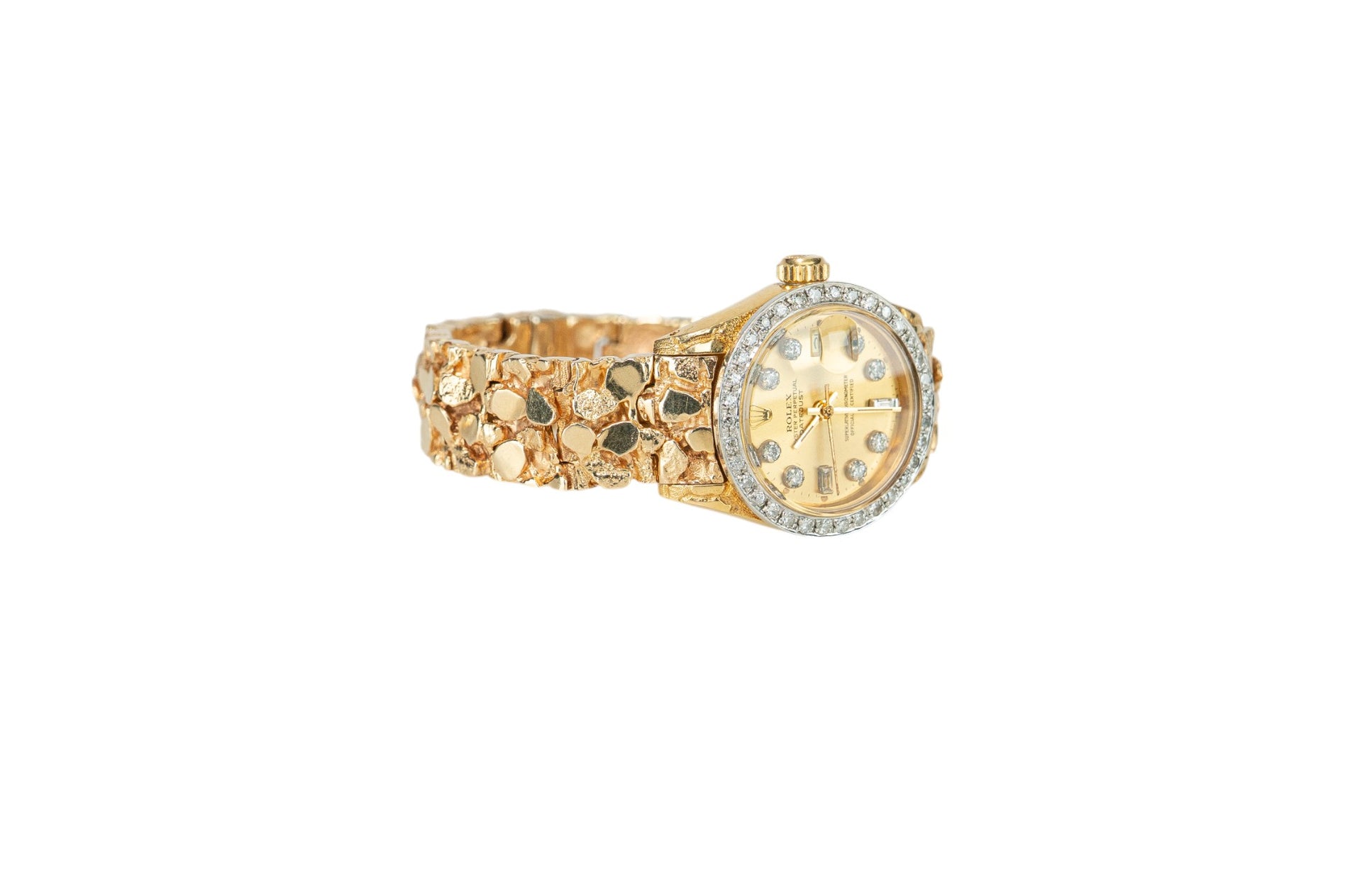 Ladies Rolex Datejust Diamond Dial Diamond Bezel on Gold Nugget Bracelet Model: 6917