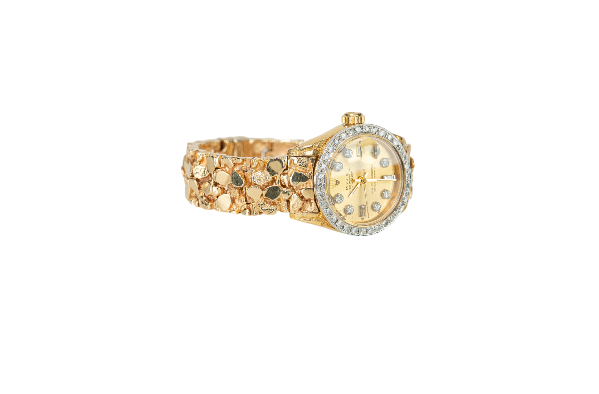 Ladies Rolex Datejust Diamond Dial Diamond Bezel on Gold Nugget Bracelet Model: 6917
