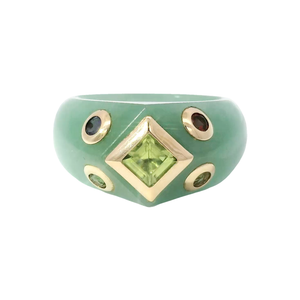 Jade Ring with 14K Yellow Gold & Gemstone Accents