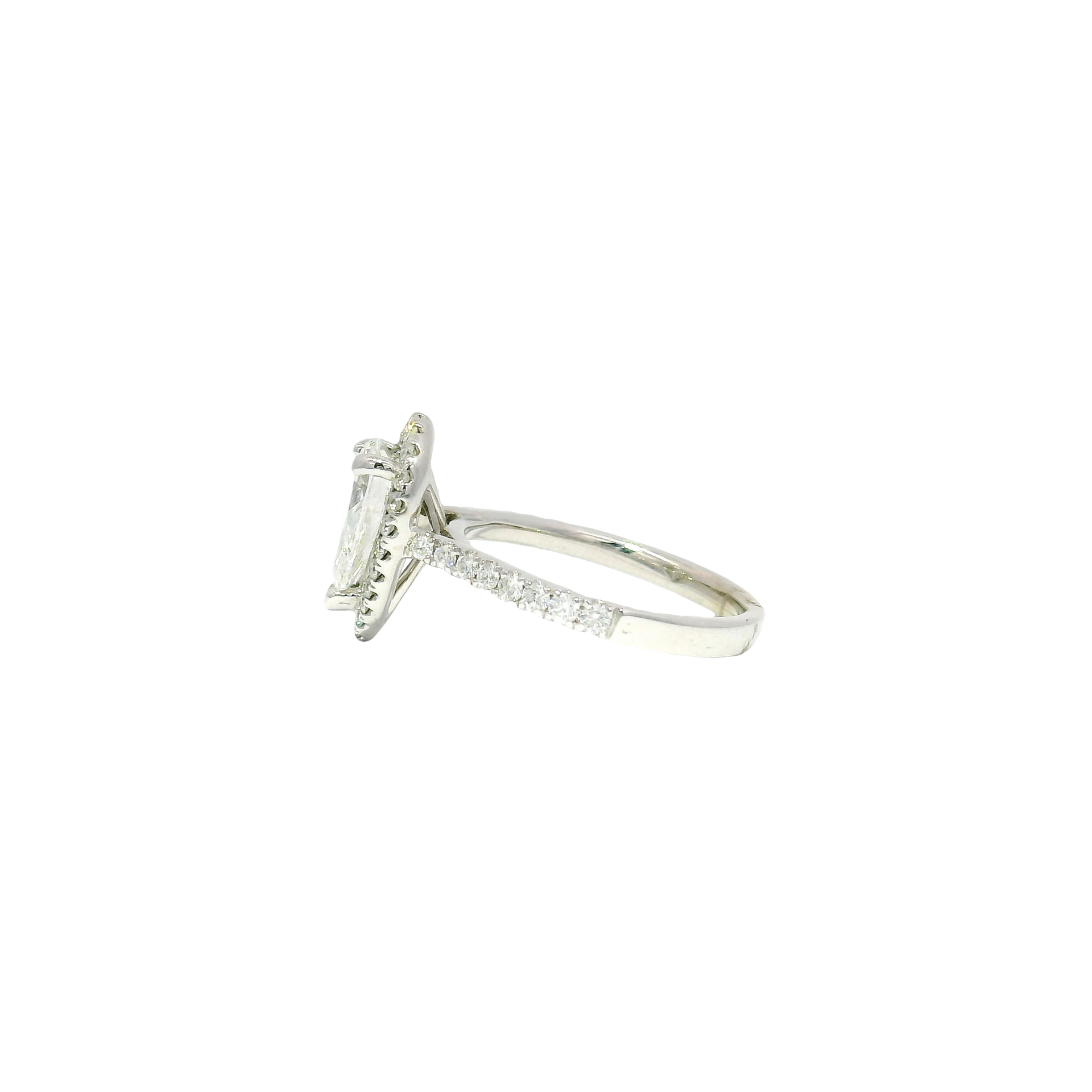 1.01ct. GIA G SI2 Pear Brilliant set in 14K White Gold Halo Sz 5