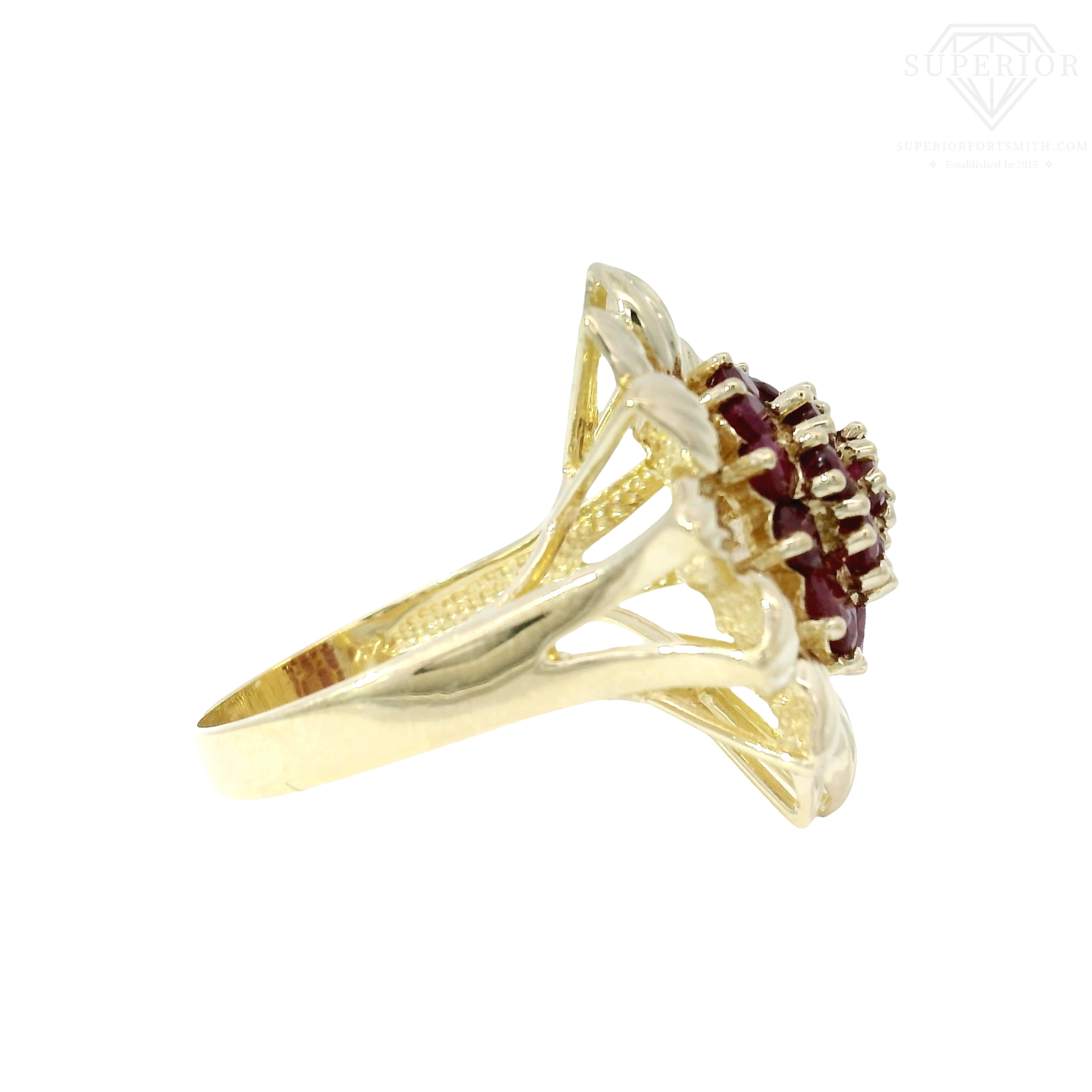 Flower Style Ruby Cocktail Ring in 14K Yellow Gold