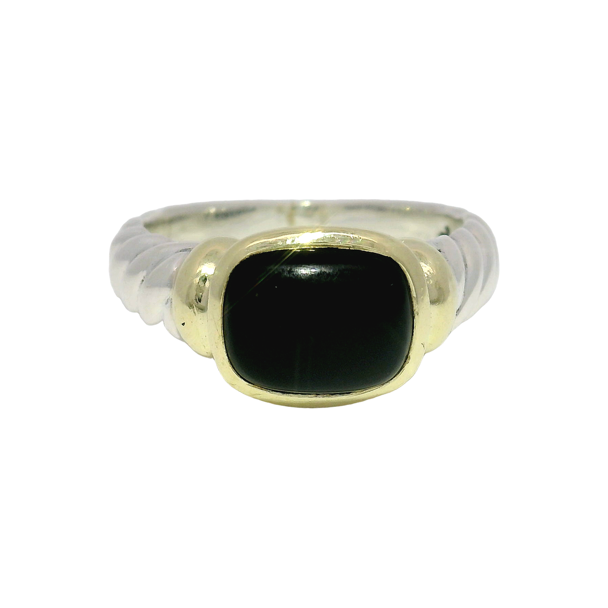 Vintage David Yurman Onyx Ring in Sterling Silver & 14K Yellow Gold Sz 8