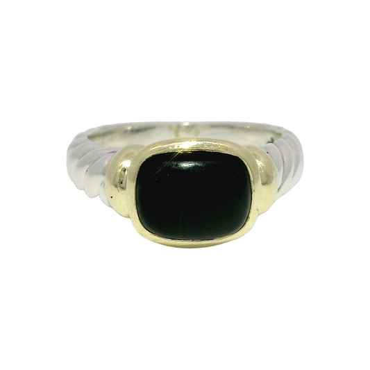 Vintage David Yurman Onyx Ring in Sterling Silver & 14K Yellow Gold Sz 8
