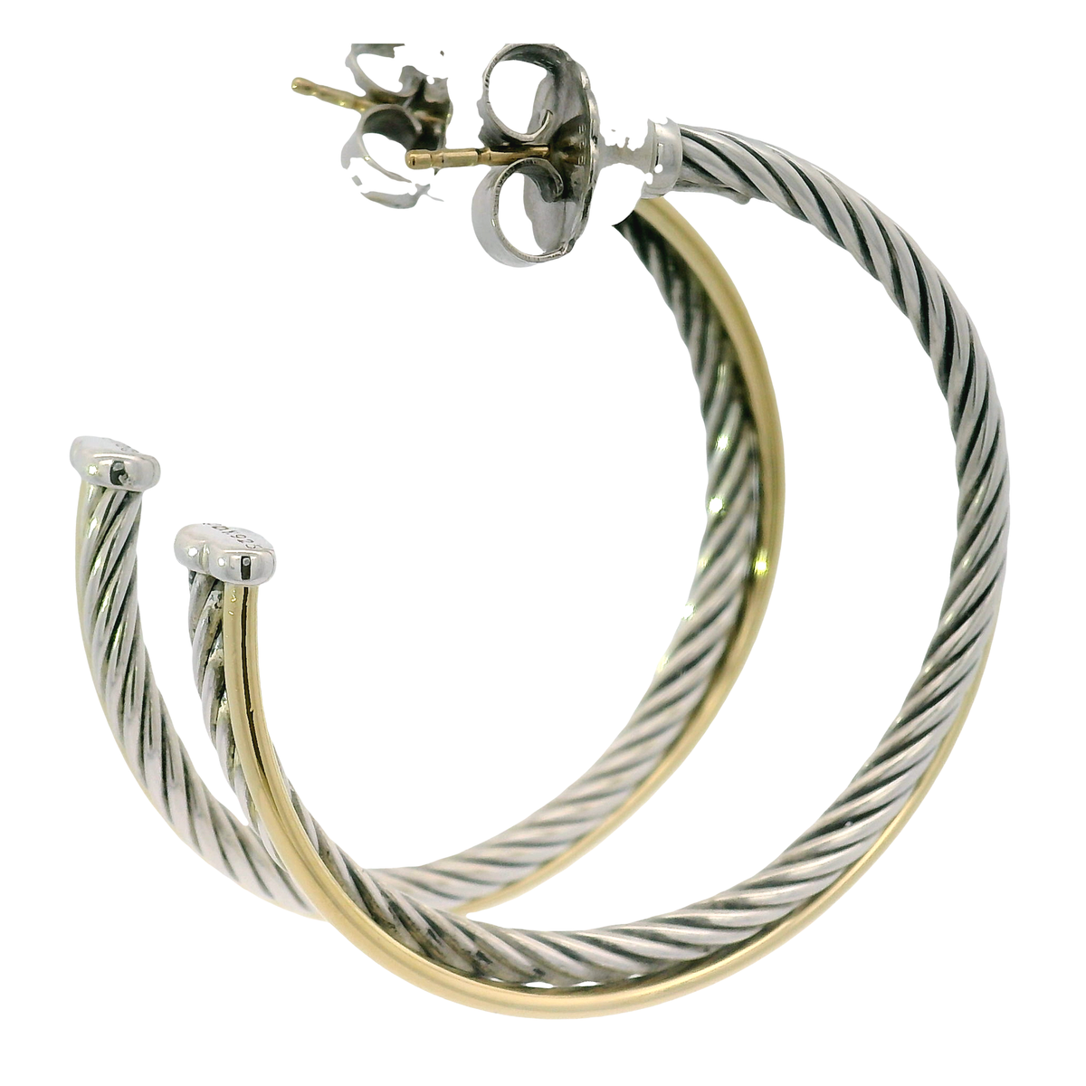David Yurman Crossover Hoop Earrings in Sterling Silver with 18K Yellow Gold Bonded Accent