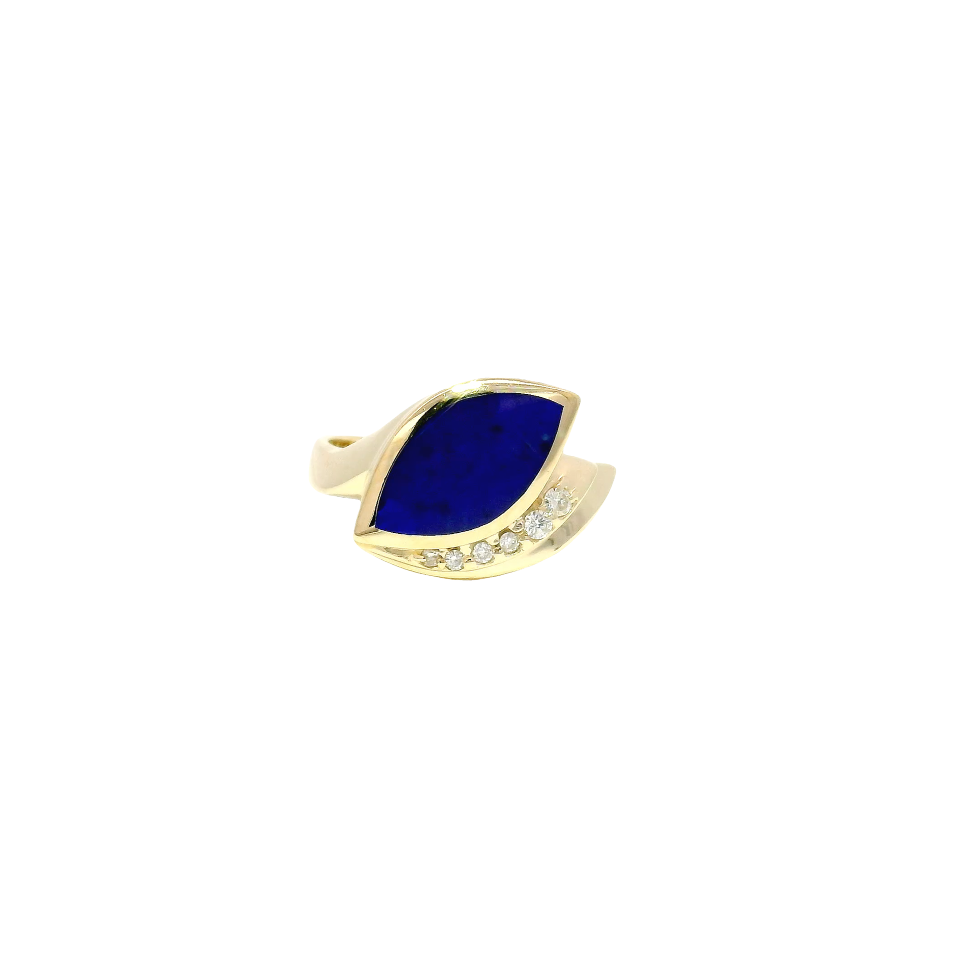 Blue Lapis & Diamond Estate Ring in 14K Yellow Gold