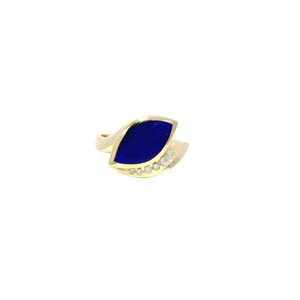 Blue Lapis & Diamond Estate Ring in 14K Yellow Gold