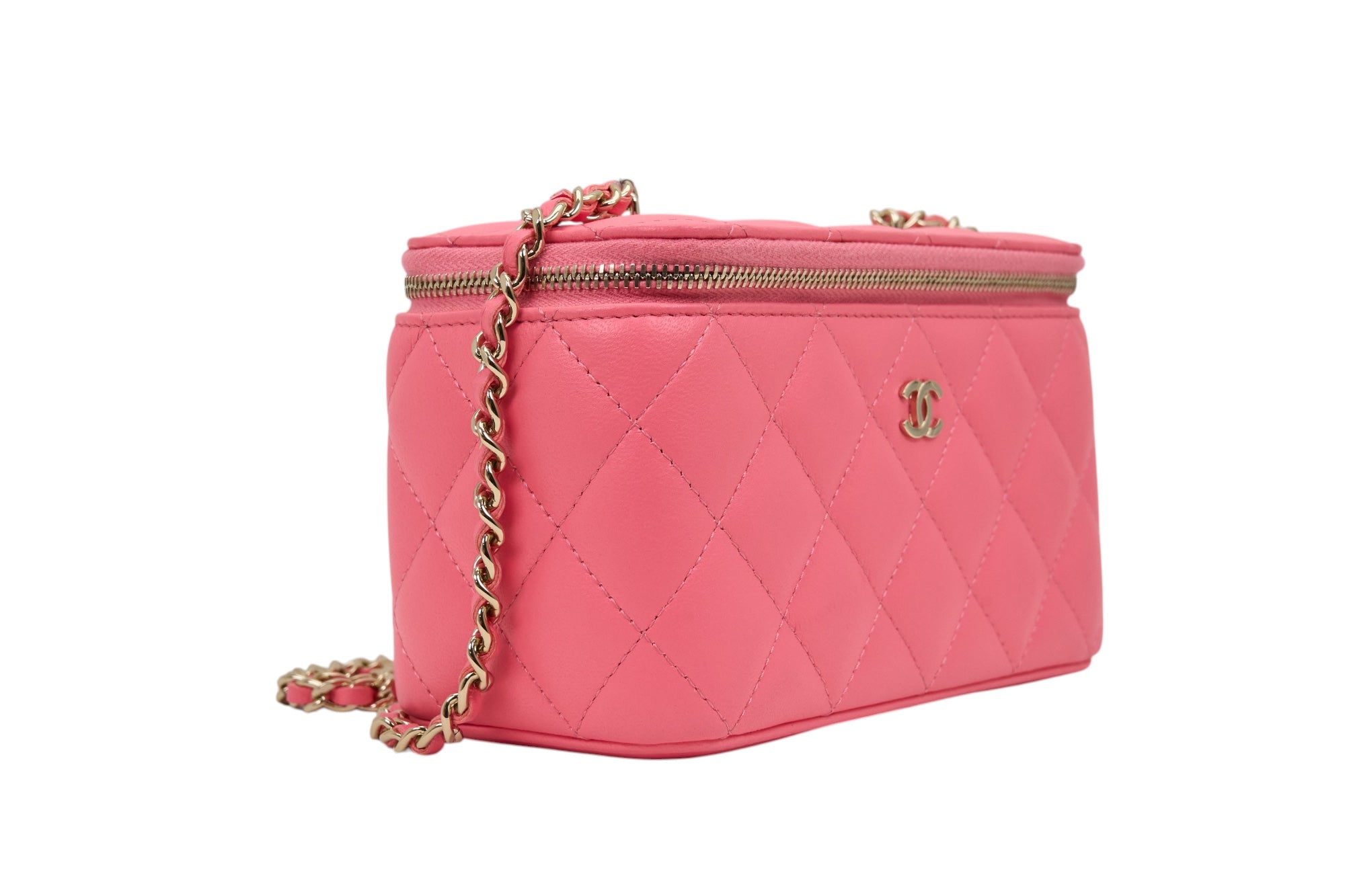 Chanel Pink Quilted Caviar Small Vanity Case with Chain