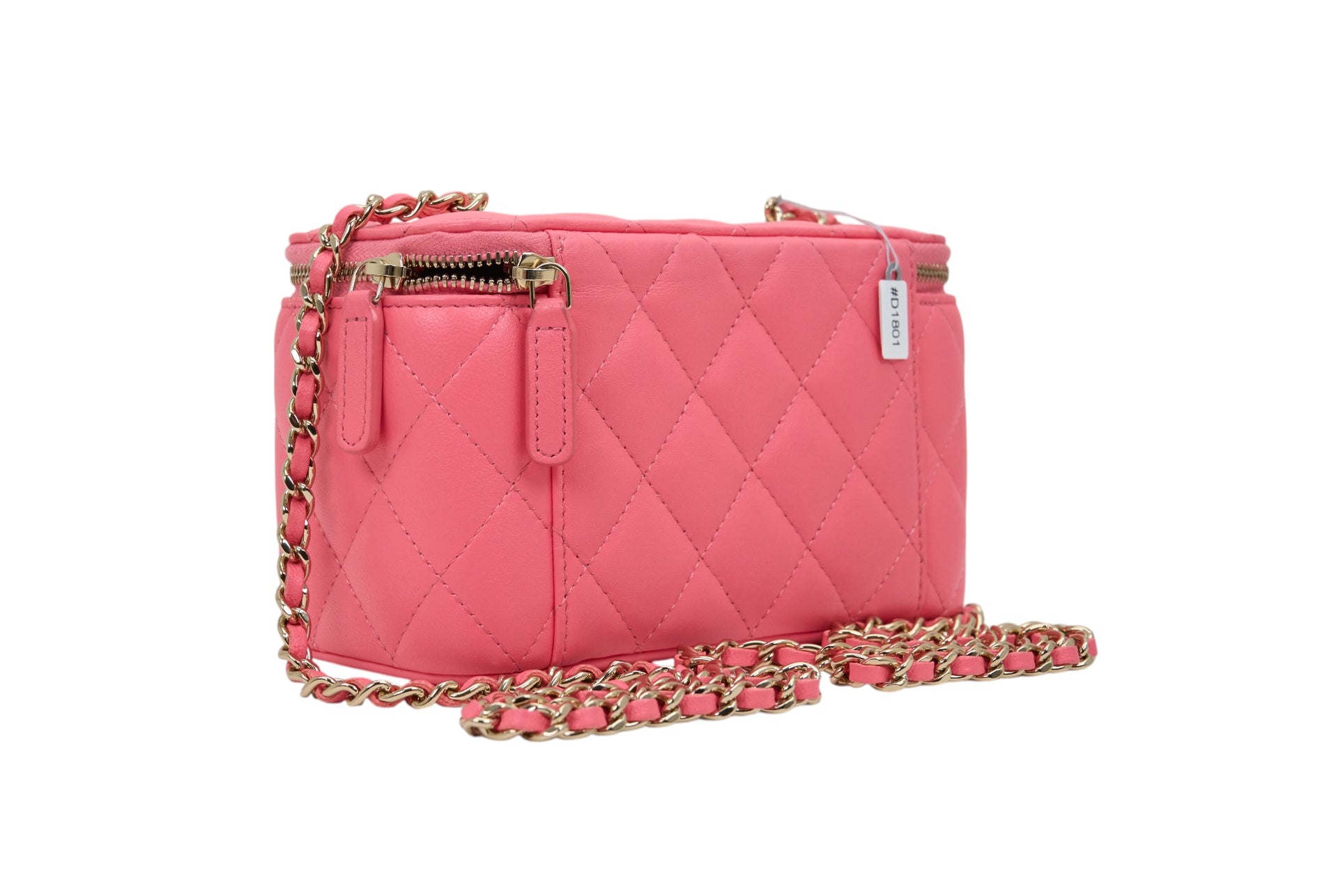 Chanel Pink Quilted Caviar Small Vanity Case with Chain