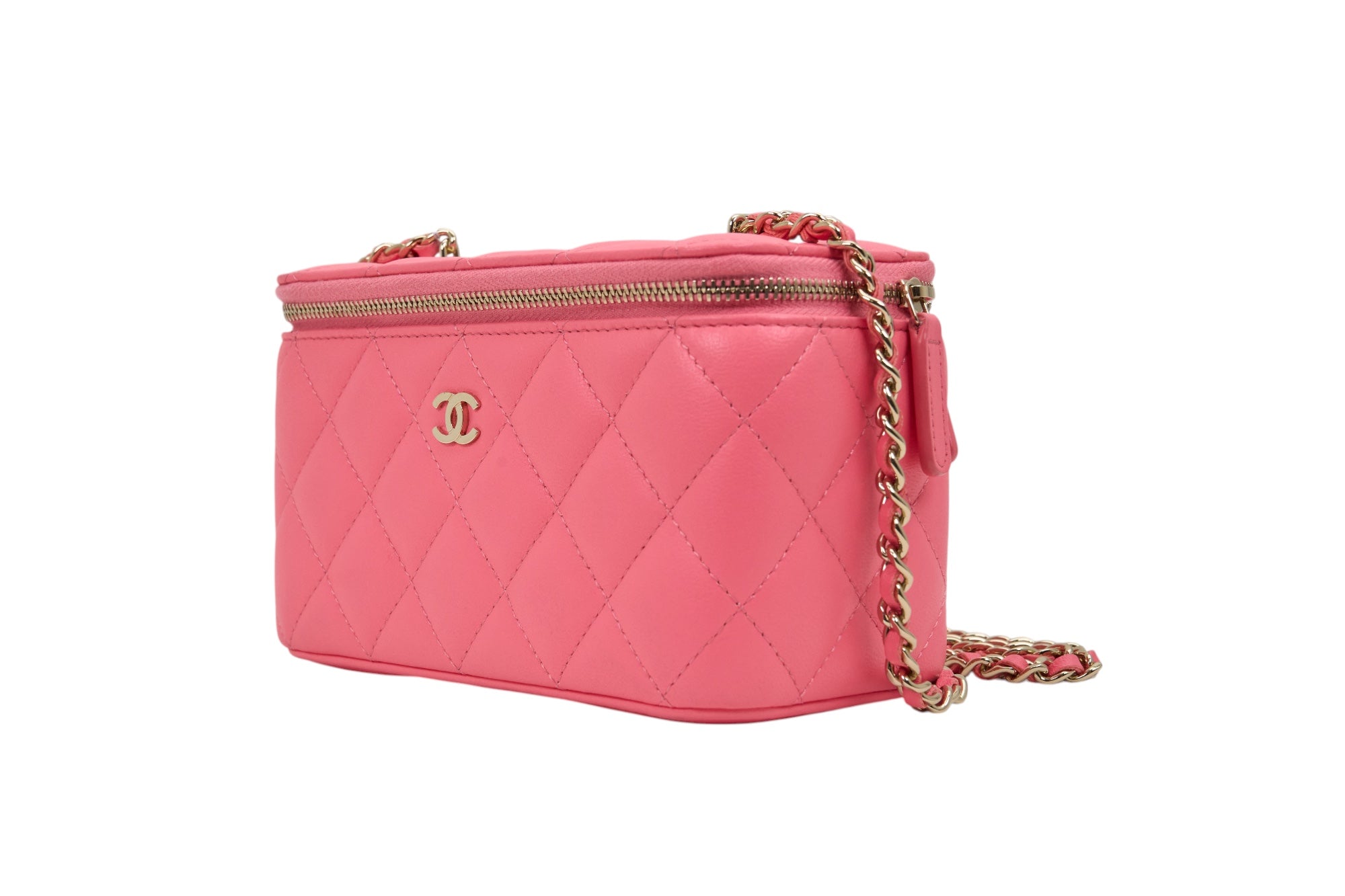 Chanel Pink Quilted Caviar Small Vanity Case with Chain
