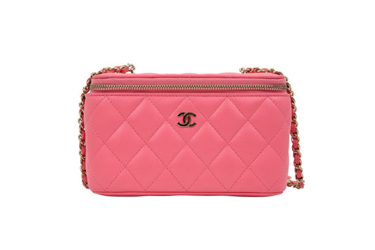 Chanel Pink Quilted Caviar Small Vanity Case with Chain