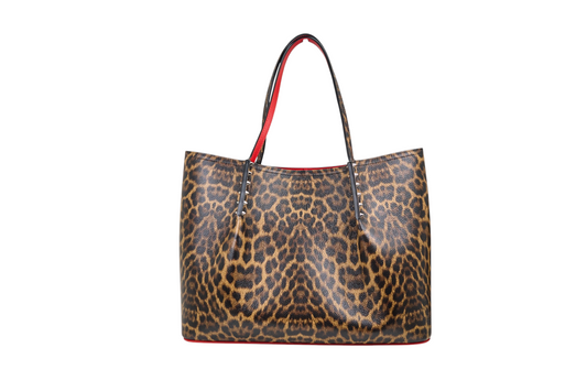 Christian Louboutin Cabarock Leopard Print Tote Bag Studded Accent