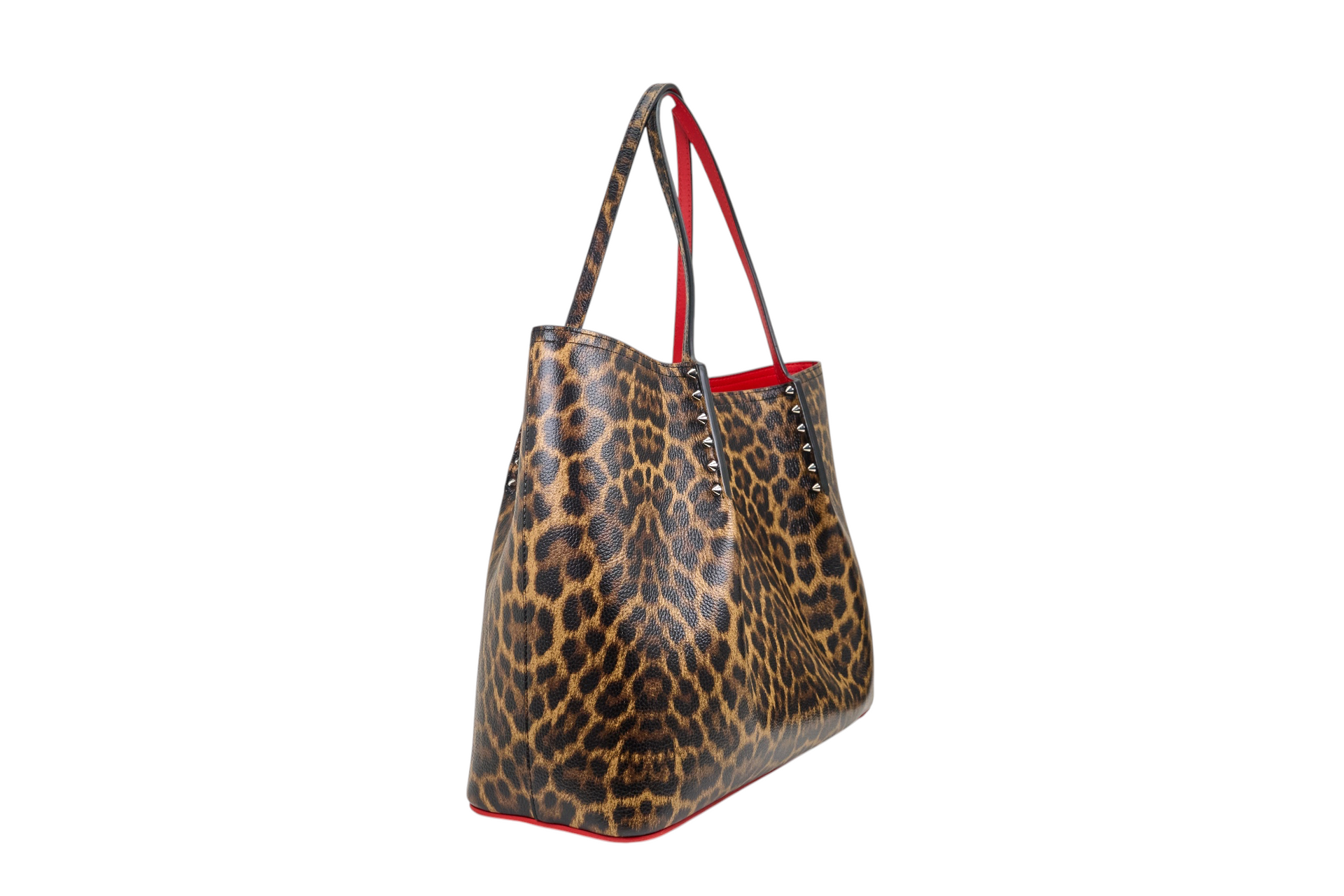 Christian Louboutin Cabarock Leopard Print Tote Bag Studded Accent