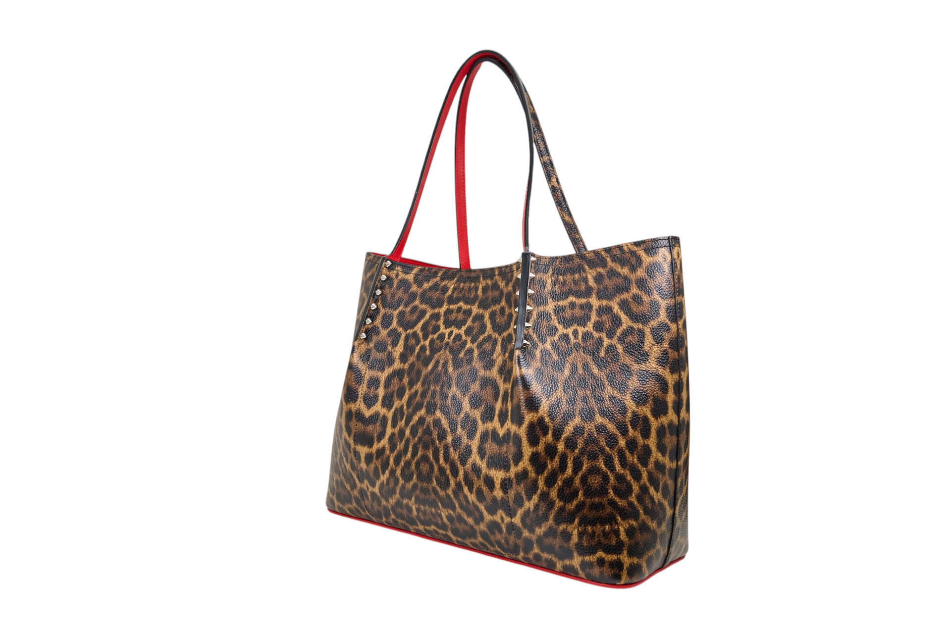 Christian Louboutin Cabarock Leopard Print Tote Bag Studded Accent