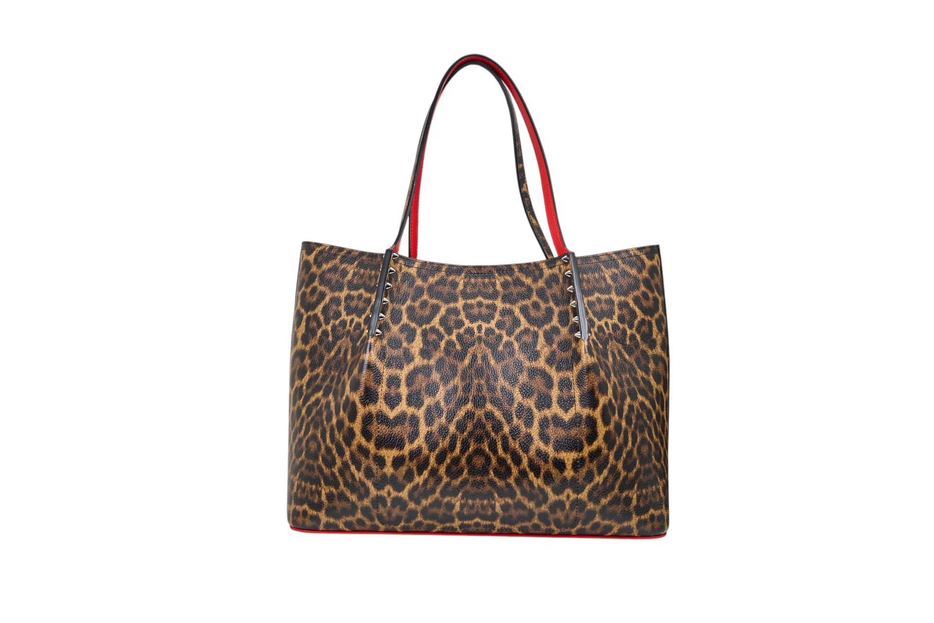 Christian Louboutin Cabarock Leopard Print Tote Bag Studded Accent