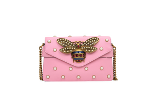Gucci Broadway Pearl Pink Bee Crossbody on Chain