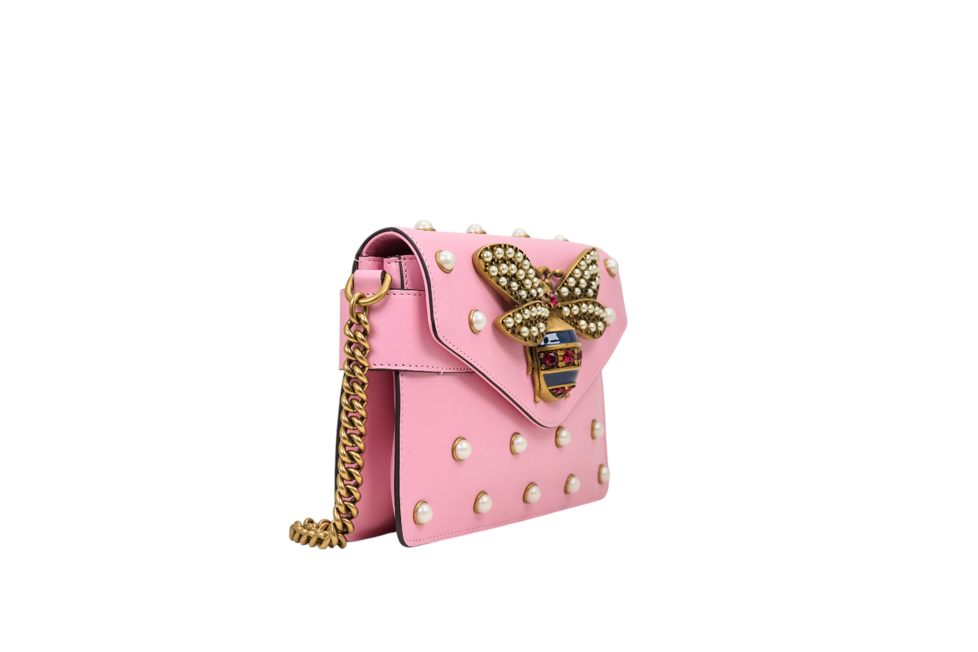 Gucci Broadway Pearl Pink Bee Crossbody on Chain
