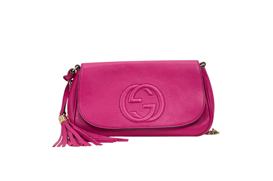 Gucci GG Soho Chain Crossbody Flap in Fuchsia Leather