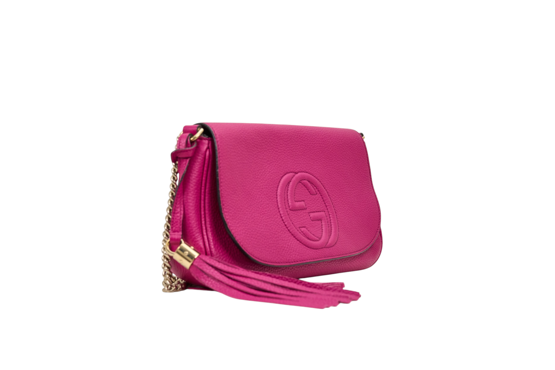 Gucci GG Soho Chain Crossbody Flap in Fuchsia Leather