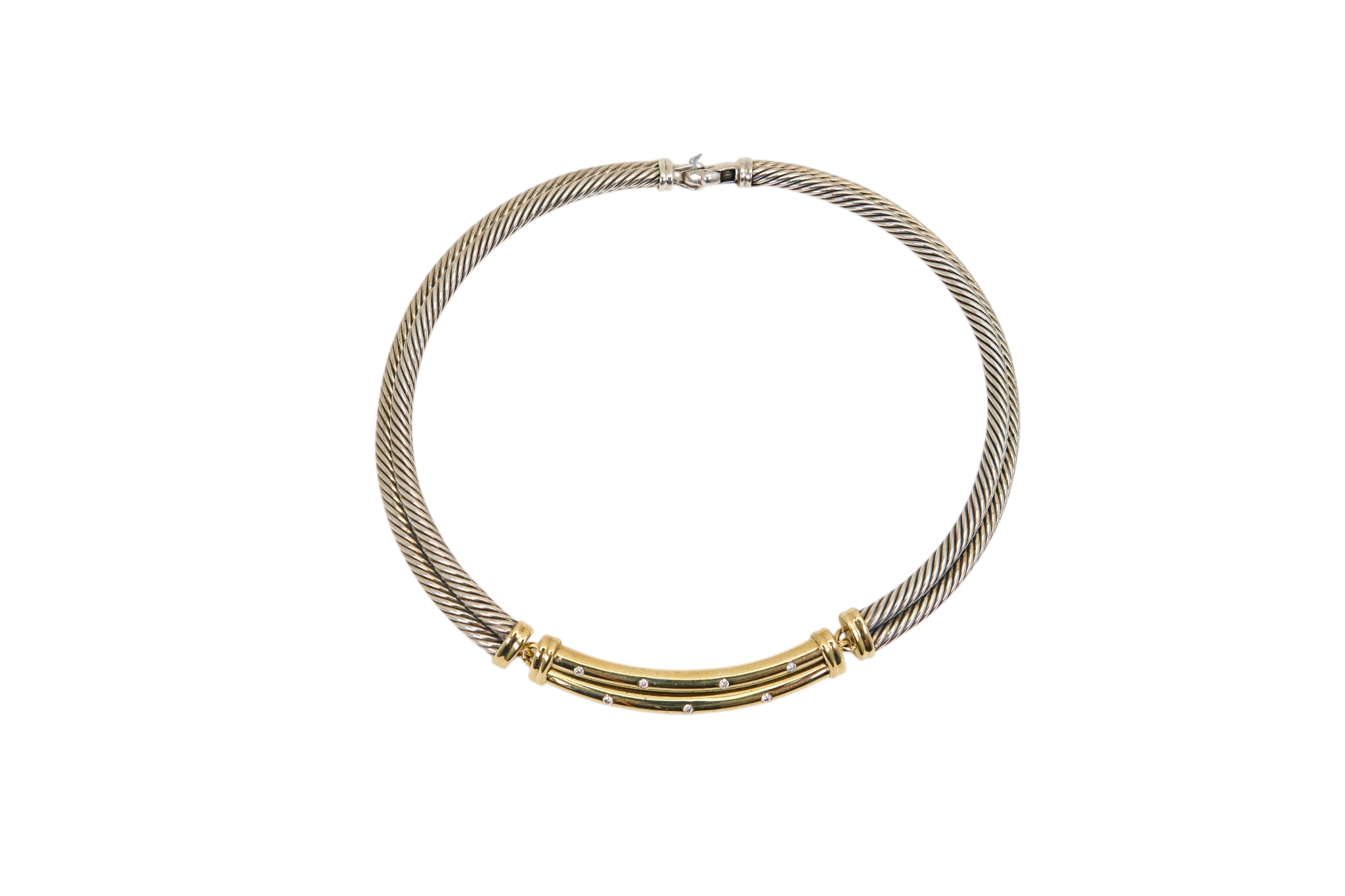 David Yurman Metro Diamond Double Cable Choker in Sterling Silver & 14K Yellow Gold