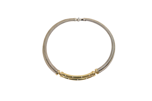 David Yurman Metro Diamond Double Cable Choker in Sterling Silver & 14K Yellow Gold