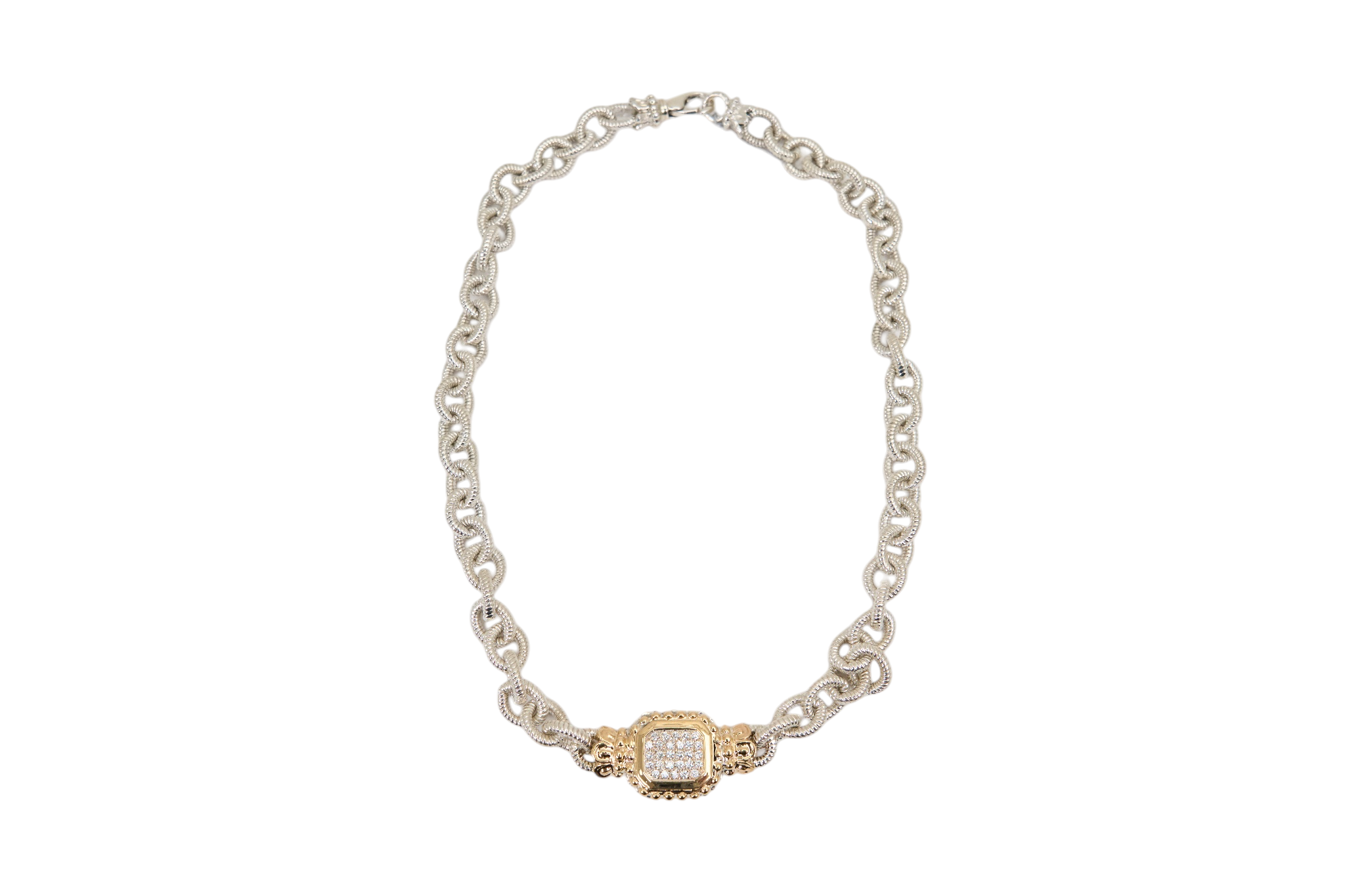 Vahan Pave Natural Diamond Necklace in 14K Yellow Gold & Sterling Silver on Textured Sterling Chain