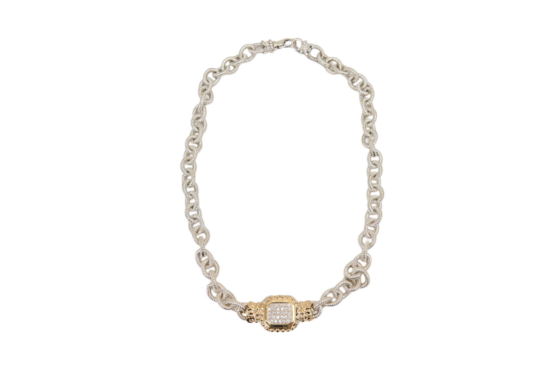 Vahan Pave Natural Diamond Necklace in 14K Yellow Gold & Sterling Silver on Textured Sterling Chain