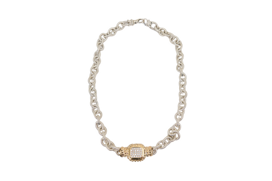 Vahan Pave Natural Diamond Necklace in 14K Yellow Gold & Sterling Silver on Textured Sterling Chain