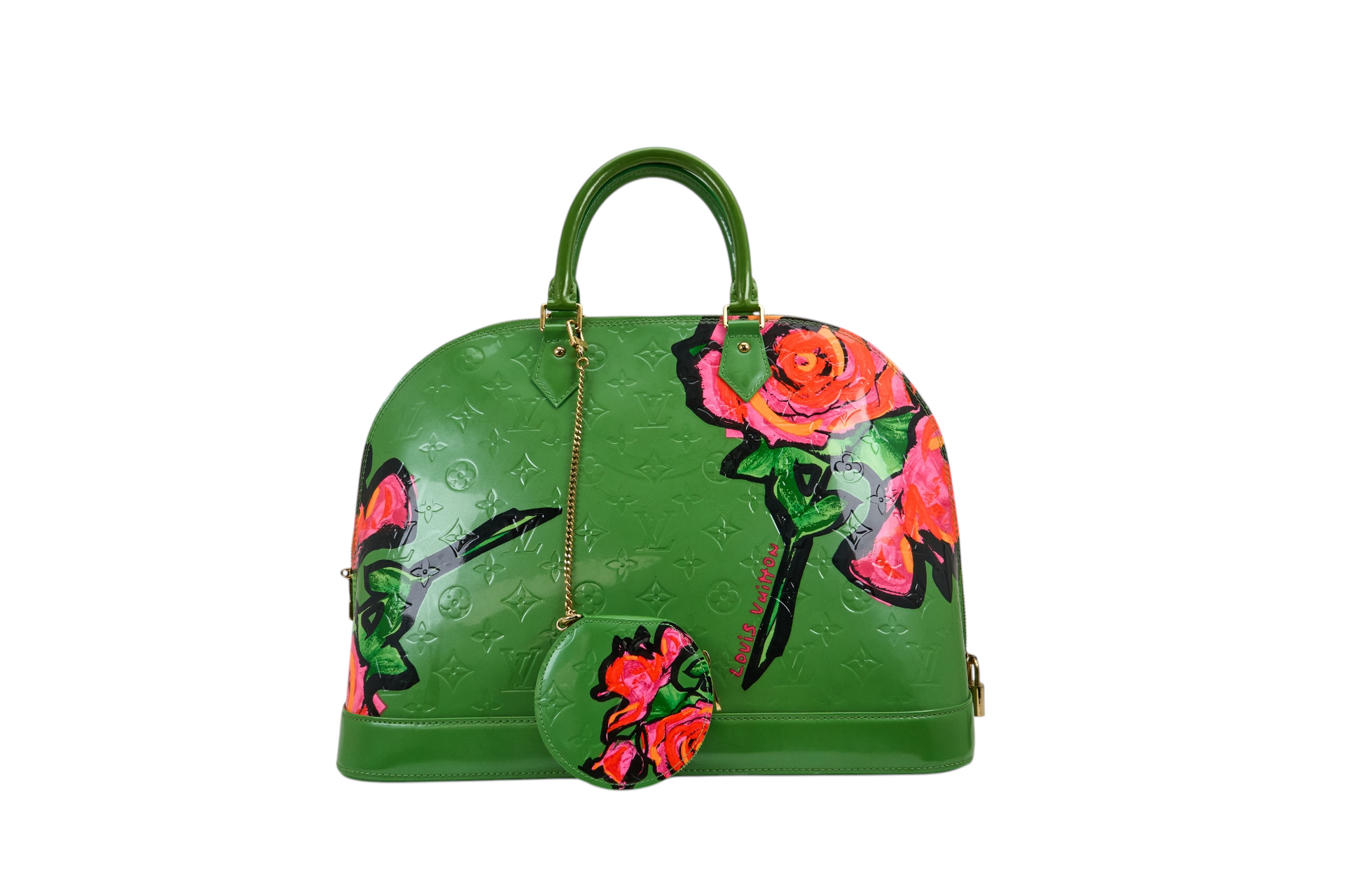 Louis Vuitton Alma MM Monogram Vernis Roses Vert Tonic with Matchin Coin Purse