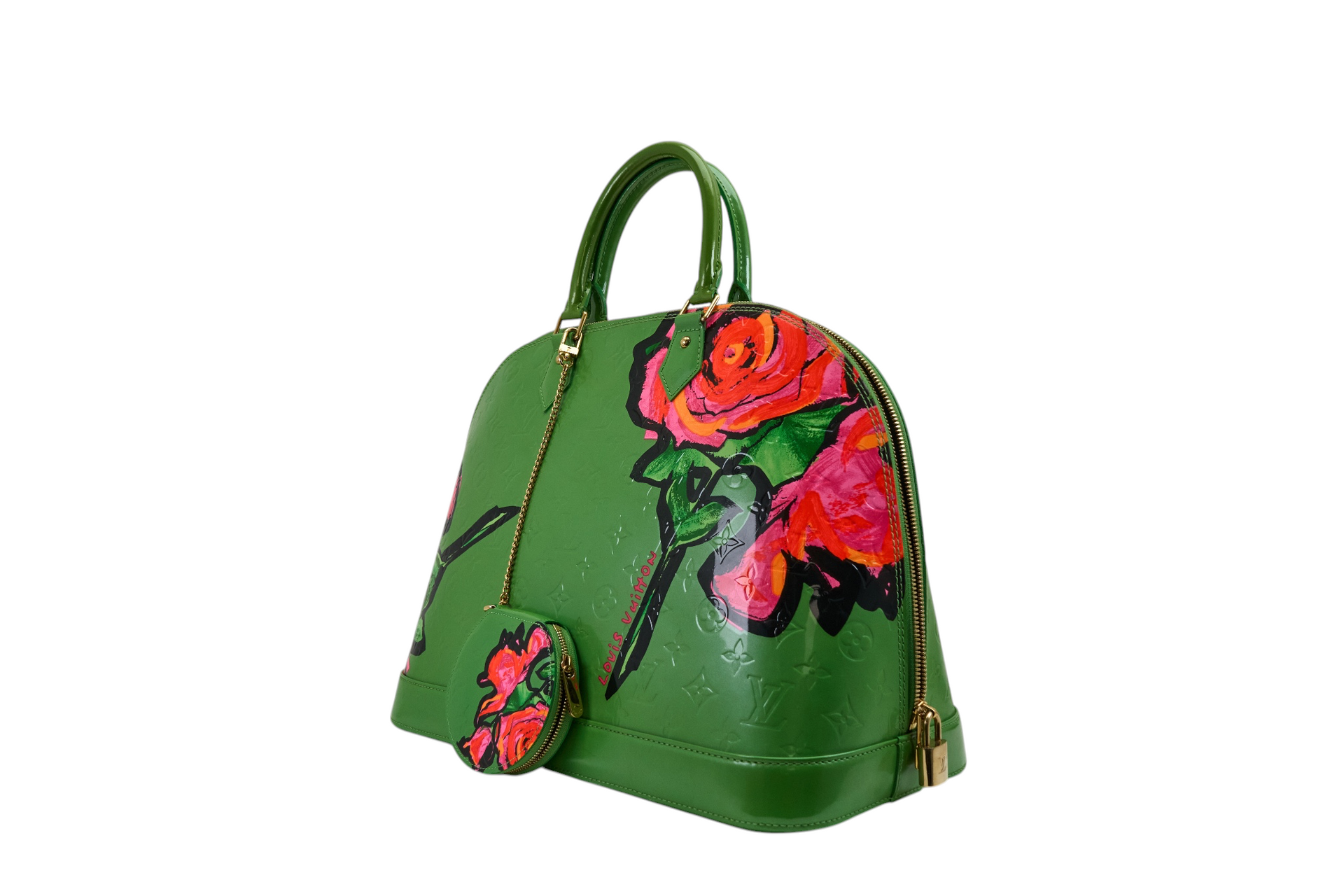 Louis Vuitton Alma MM Monogram Vernis Roses Vert Tonic with Matchin Coin Purse