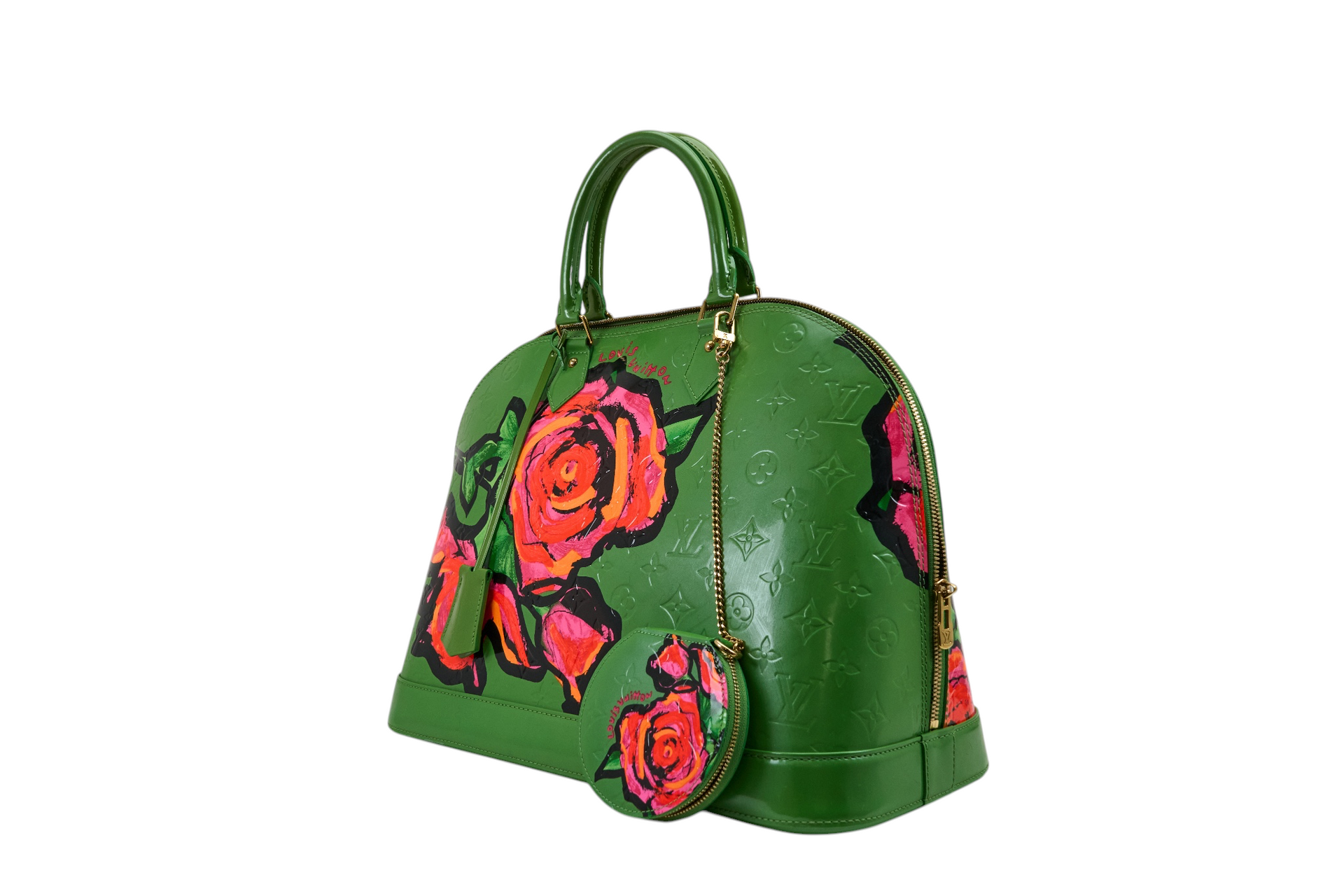 Louis Vuitton Alma MM Monogram Vernis Roses Vert Tonic with Matchin Coin Purse
