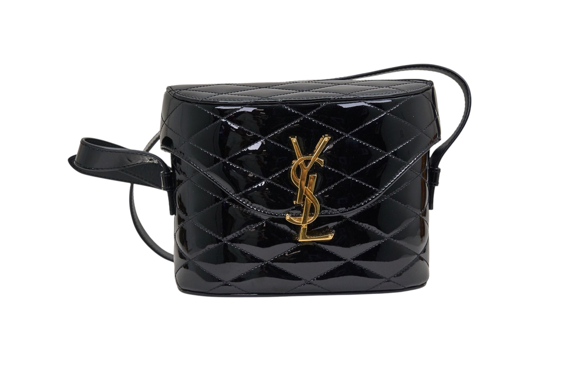 YSL June Box Black Patent Quilted Leather