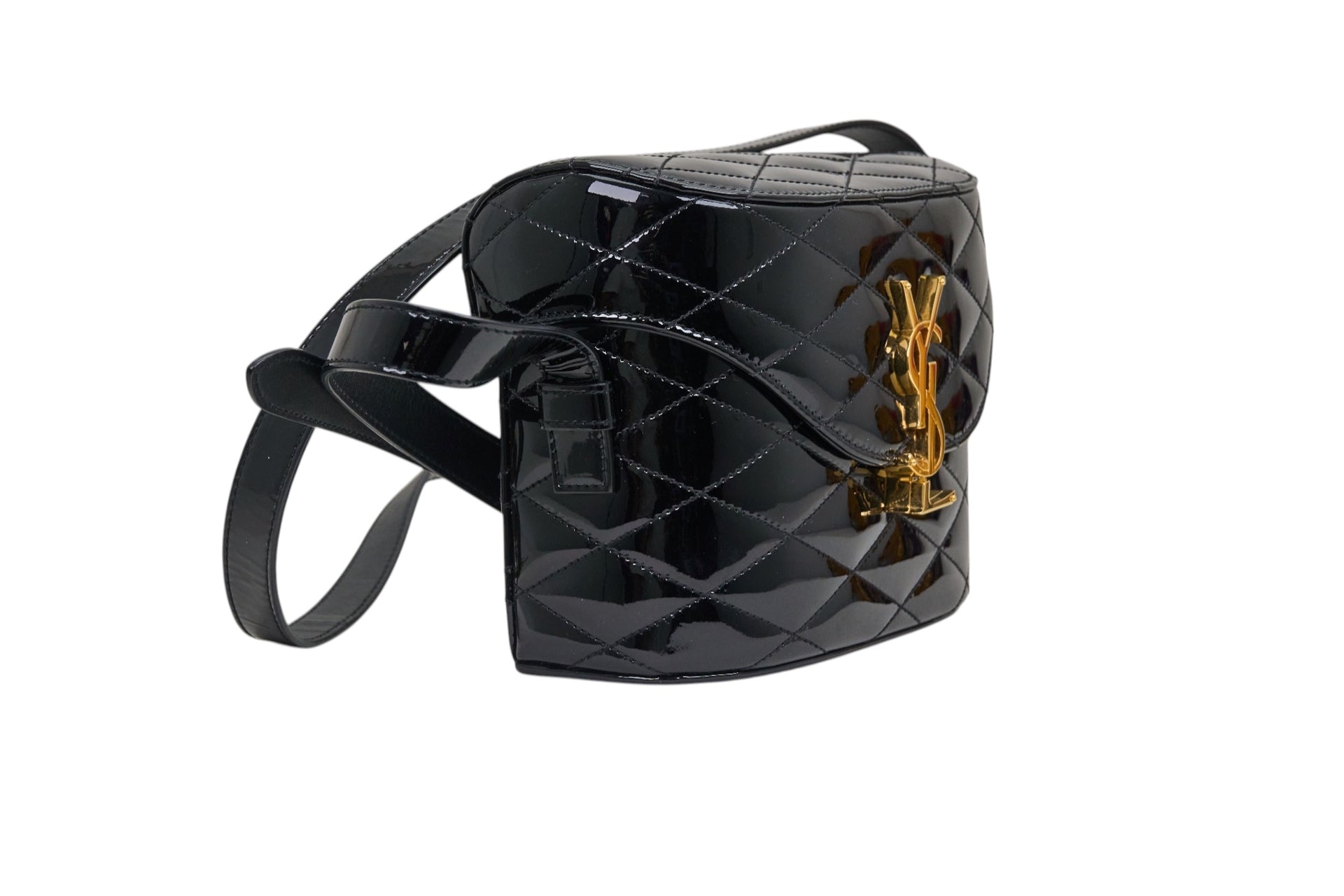 YSL June Box Black Patent Quilted Leather