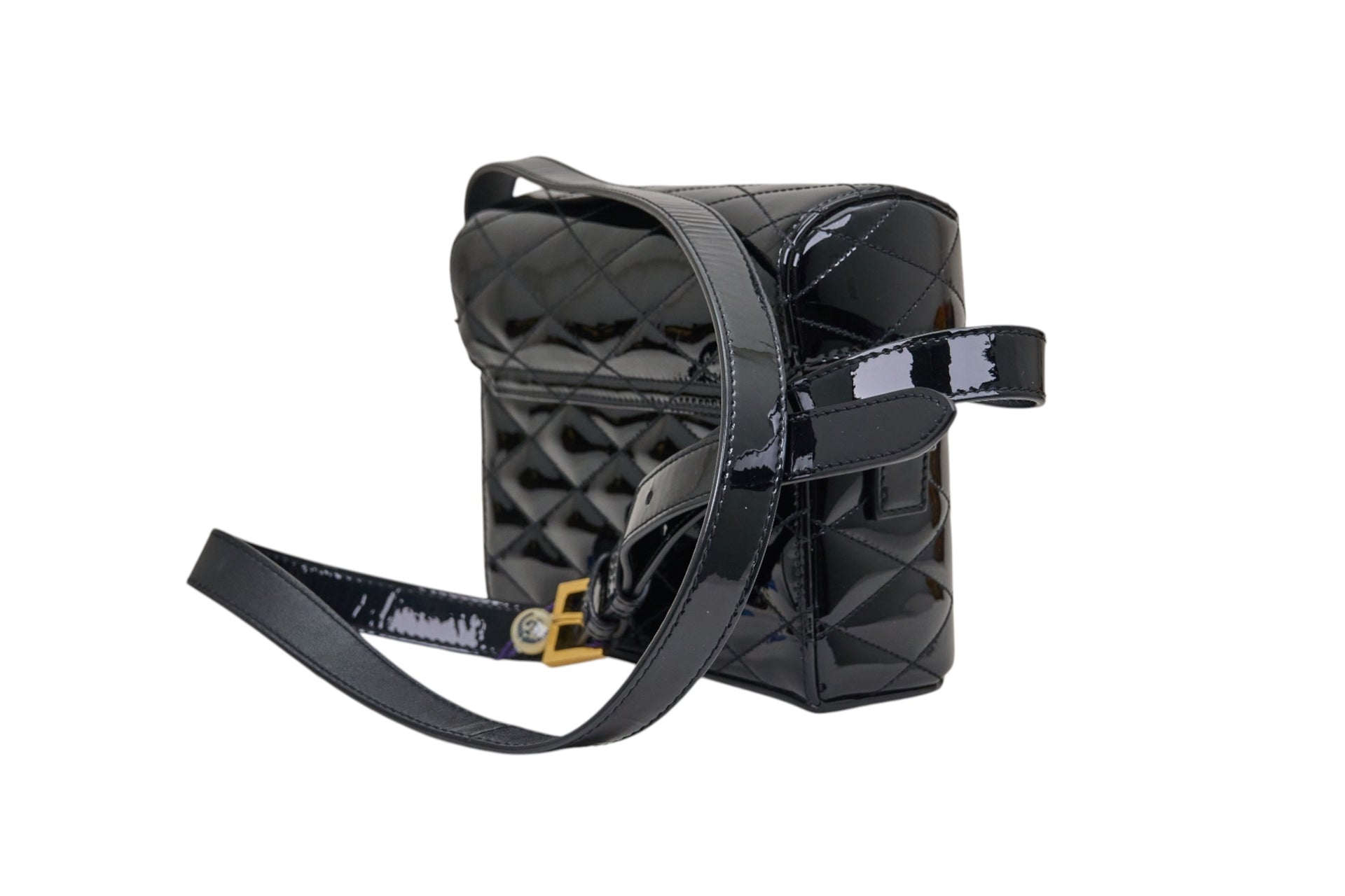 YSL June Box Black Patent Quilted Leather