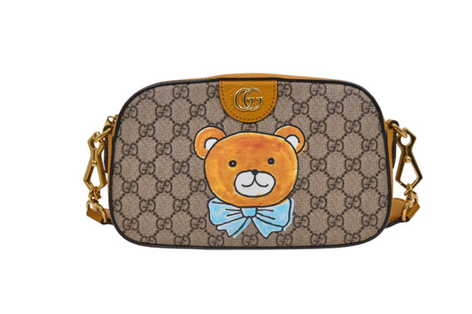 Gucci X Kai Brown Teddy Bear GG Supreme Canvas Crossbody