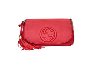 Gucci Soho Chain Flab Bag in Red Pebbled Calfskin Leather