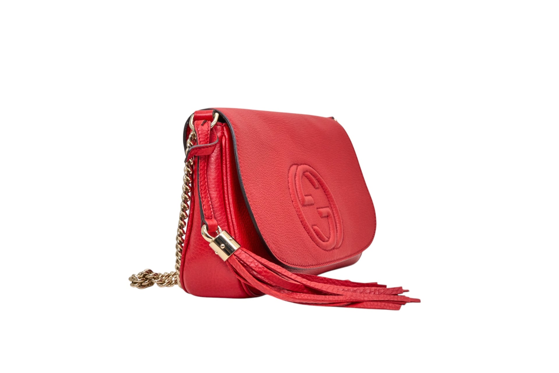 Gucci Soho Chain Flab Bag in Red Pebbled Calfskin Leather