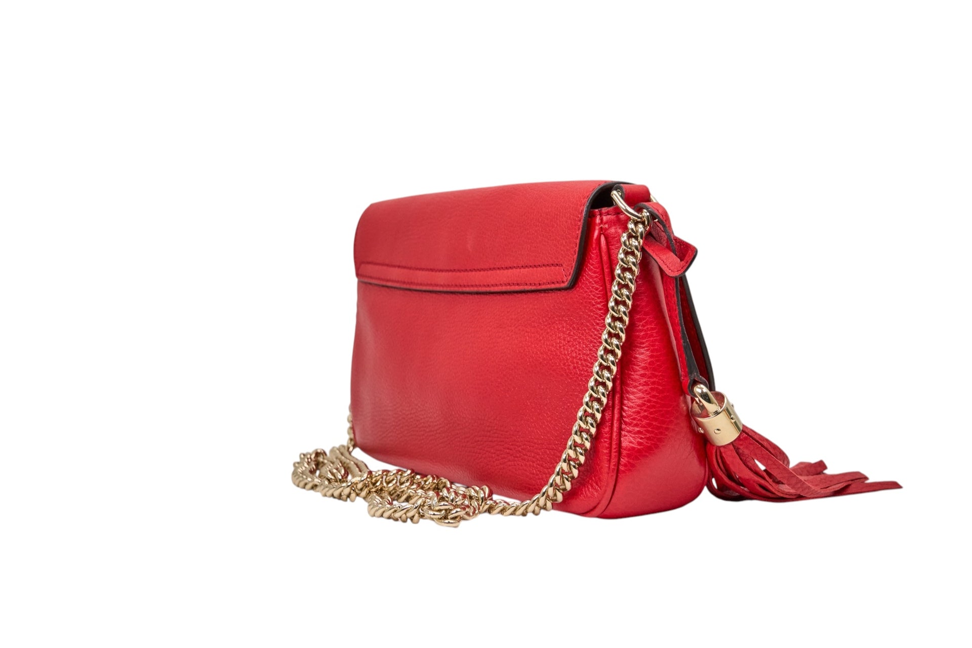 Gucci Soho Chain Flab Bag in Red Pebbled Calfskin Leather