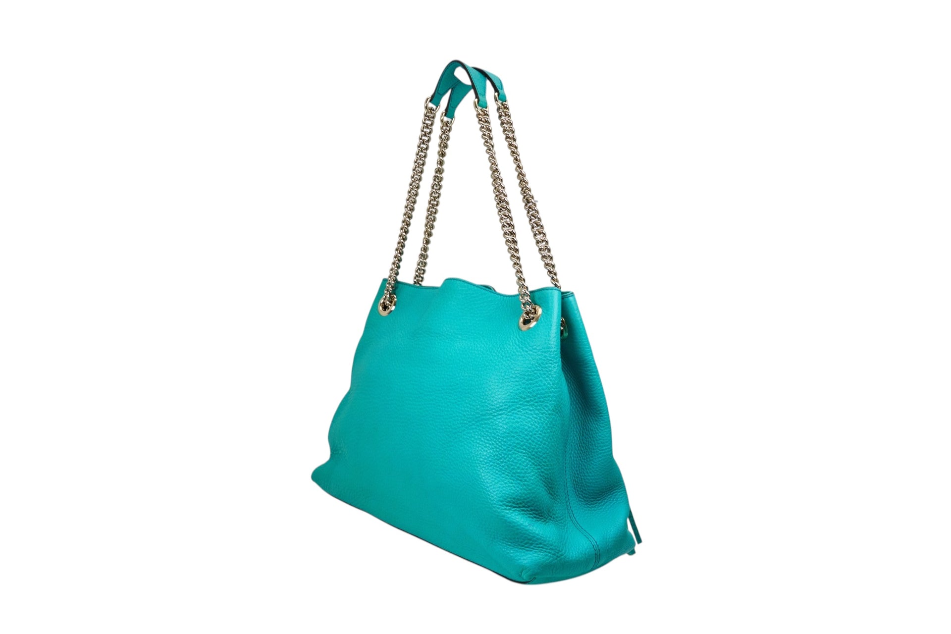 Gucci Soho Chain Shoulder Bag in Turquoise Pebbled Calfskin Leather