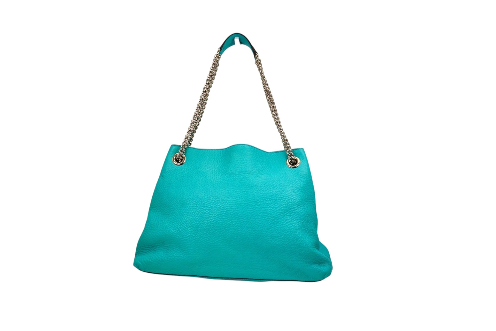 Gucci Soho Chain Shoulder Bag in Turquoise Pebbled Calfskin Leather