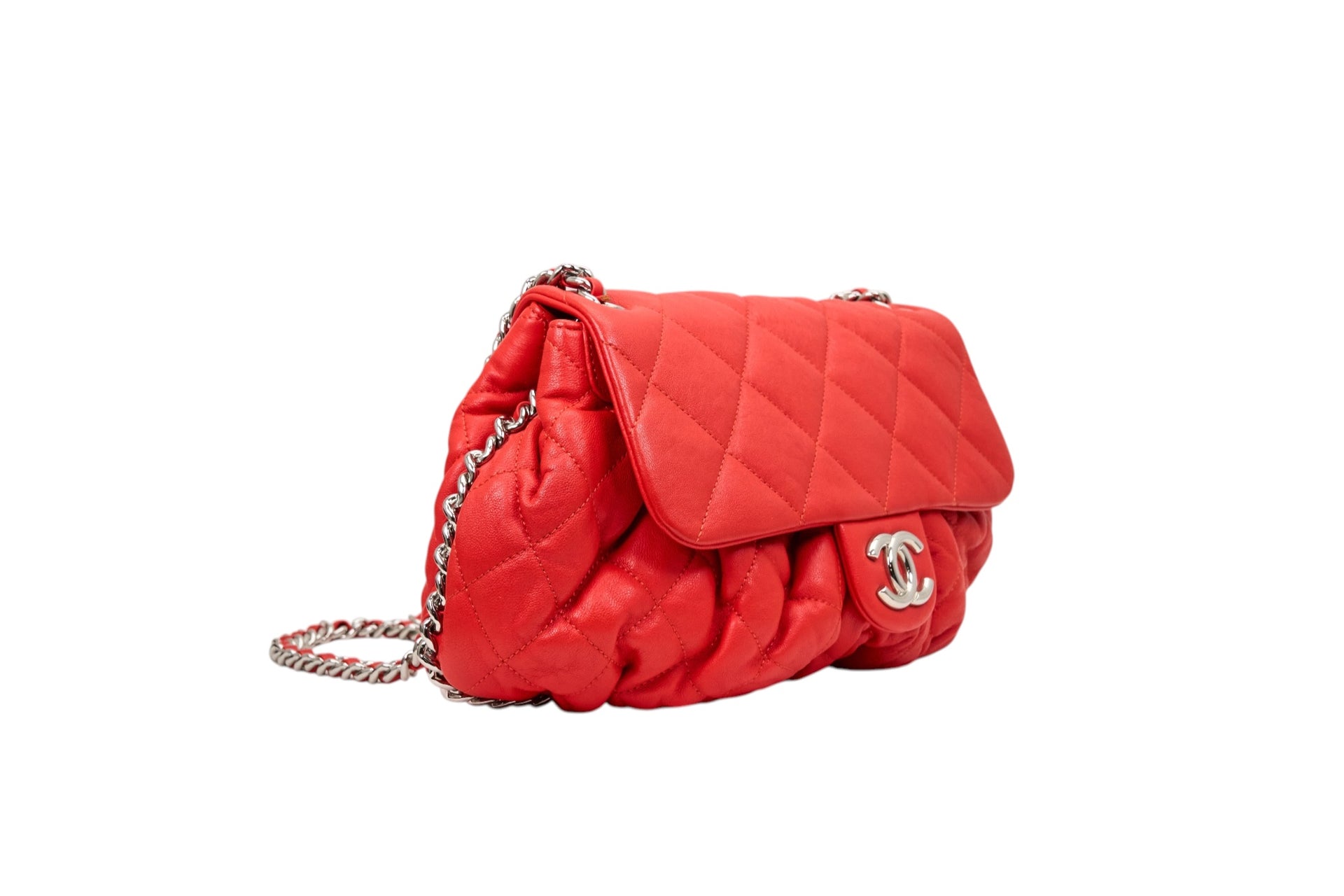 Chanel Chain Around Flap Bag in Red Washed Lambskin Leather